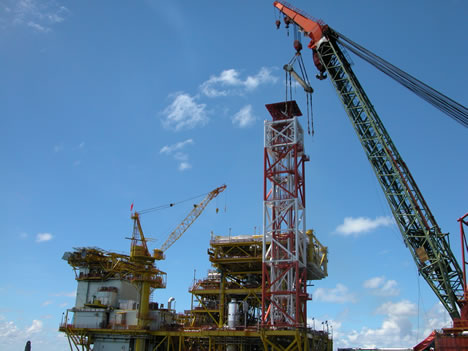 offshore oil gas flare tower installation