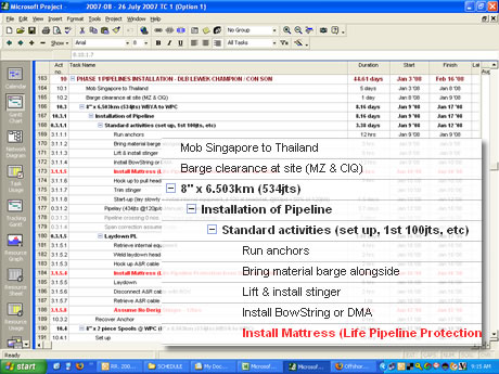 Subsea Pipeline Construction Scheduling - Microsoft Project